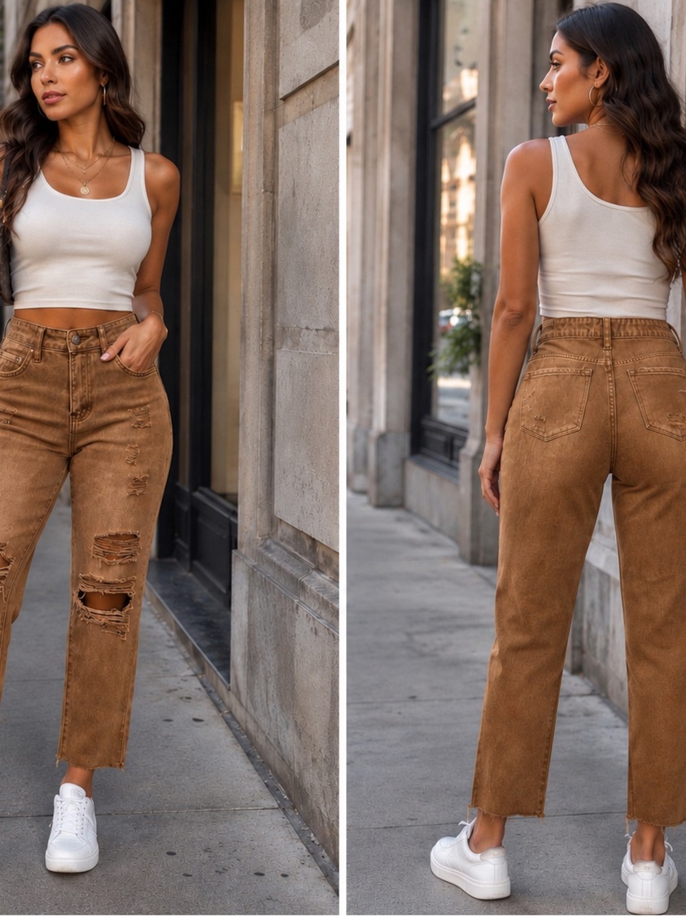 Vervet By Flying Monkey High-Waist Distressed Straight-Leg Jeans - Caramel Brown - Picture 1 of 4